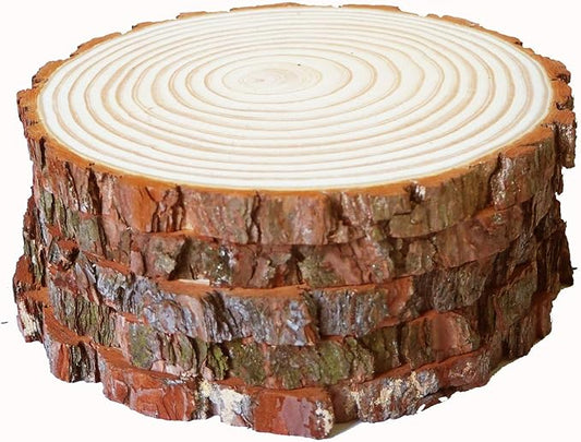 5pcs Wood Slices 9-10 inch Unfinished Natural with Tree Barks Diameter Large Circle Rustic Wedding Centerpiece Disc Coasters Christmas Ornaments DIY Woodland Projects Table Chargers Wedding