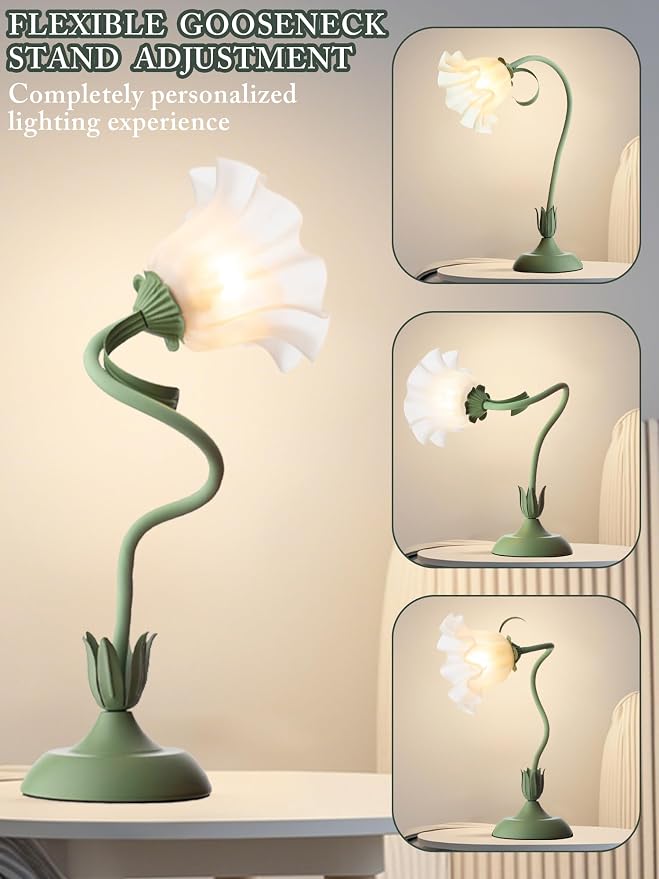 AQDZCNF Flower Table Lamp,LED Reading Light Bedside Vintage Flower Night Light,3 Colors Modes Kawaii Bedside Lamps Decor,Living Room Bedroom Room Lighting Table Lamps Home Decoration (Green)