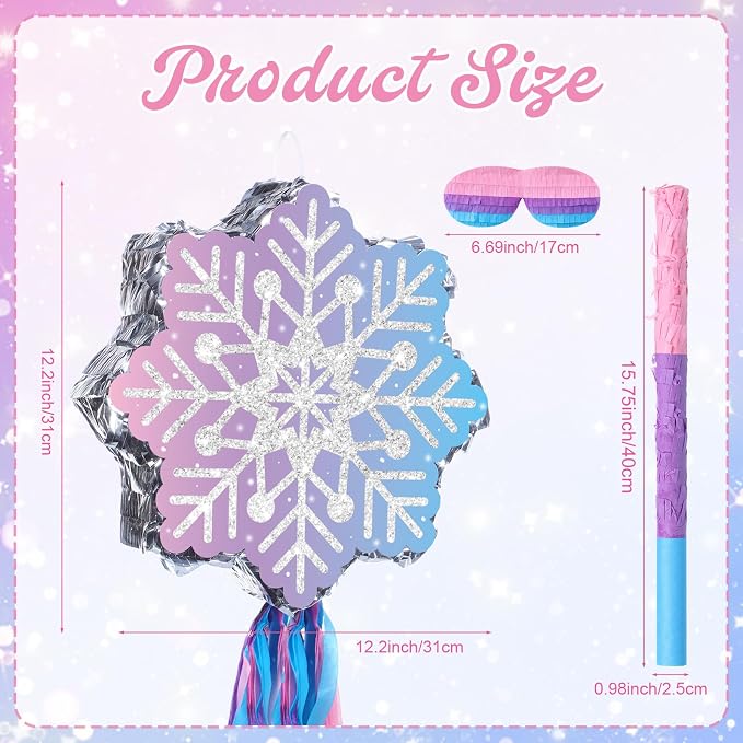 VioraWhite Snowflake Piñata Snowflake Birthday Decorations Wonderland Birthday Party Supplies Piñata with Blindfold Stick for Princess Party Supplies Decorations