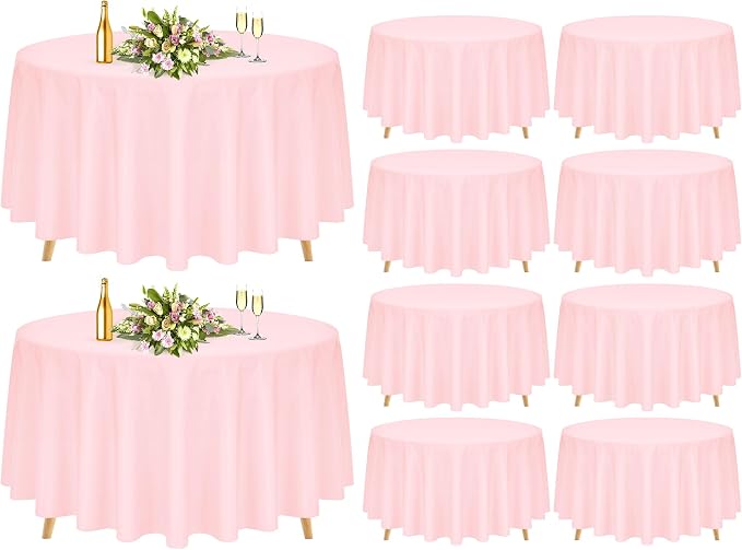 Pesonlook 10 Pack 120 Inch Pink Round Table Cloths, Premium Polyester Round Tablecloth Wrinkle Resistant Washable Table Cover for Wedding, Party, Dining,Banquet,Buffet Table