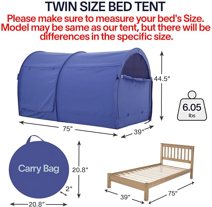 LEEDOR® Bed Tent Dream Tent Bed Canopy Shelter Cabin Sleeping Tent Indoor Pop Up Privacy Warm Breathable Mosquito Mesh Twin/Full/Queen for Kids and Adult (Mattress Not Included)