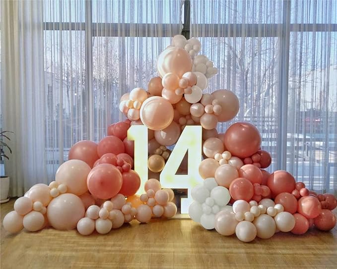 Pink and White Balloons Garland Arch Kit - Double Stuffed Matte Light Pink Blush Pink Cream Peach Latex Balloon Different Sizes 18 12 10 5In Dusty Rose Ballon for Baby Shower Party Decorations