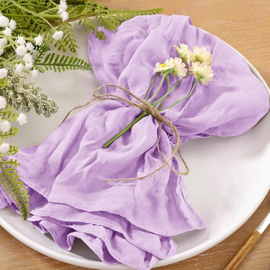 25pcs Lilac Cheesecloth Napkins Mother‘s Day Spring Washable Boho Rustic Gauze Table Cloth Napkins Bulk 21x21 Inches for Wedding Party Bridal Baby Shower Birthday Table Decor
