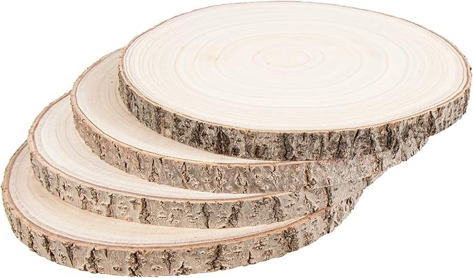 Maputune 4 Pcs 8-9 inches Large Unfinished Wood Slices for Centerpieces, Natural Rustic Wooden Plate for DIY Craft, Round Wood Chips for Table Signage Painting Wedding Party Christmas Decor