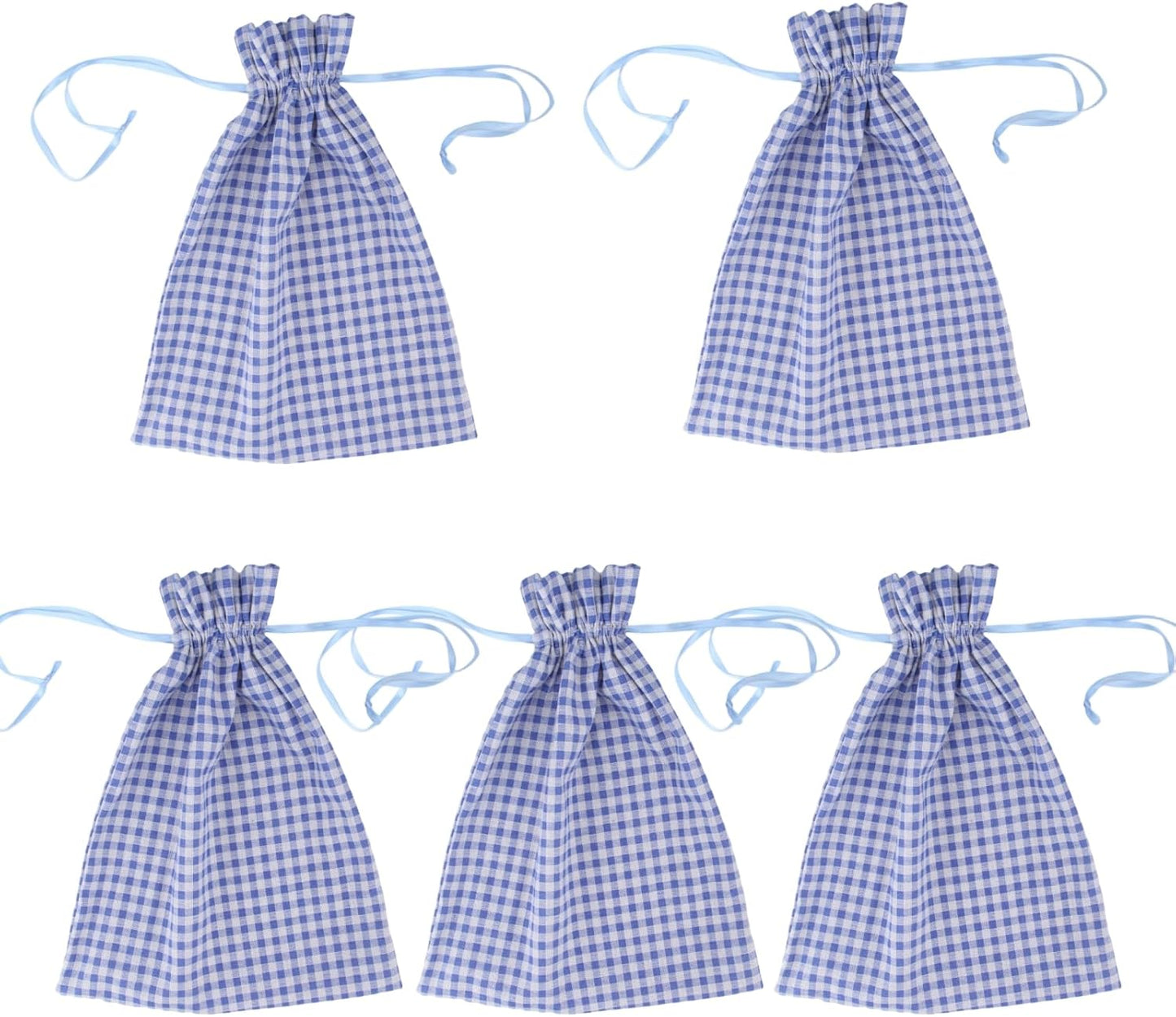 Meseey 5 Pcs Large Buffalo Plaid Burlap Bags with Drawstring Gift Bags Gingham Sacks Bags Gift Pouch Bag for Easter Spring Birthday Baby Shower (12Wx16L, blue-white plaid)