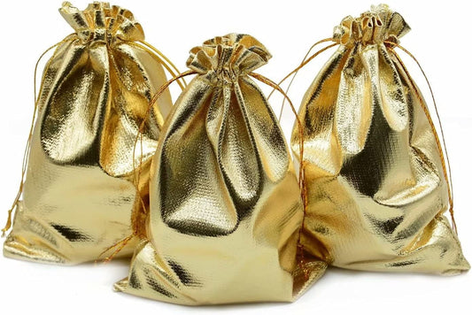 Pack of 100 5"x 7" Heavy Duty Gold Drawstring Organza Jewelry Pouches Wedding Party Christmas Favor Gift Candy Chocolate Bags (Gold, 5"x 7")