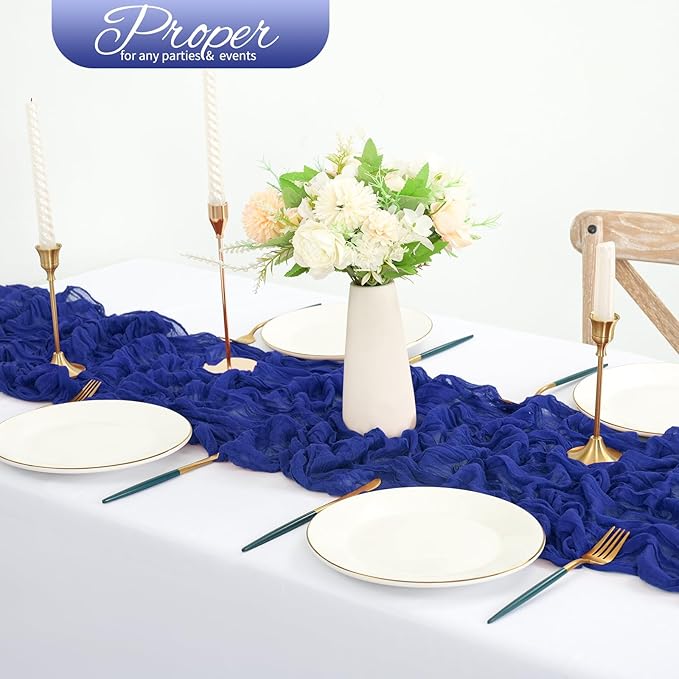 20 Pack Royal Blue Cheesecloth Table Runner 120 Inch 10FT Rustic Boho Gauze Cheese Cloth Table Runner for Wedding Party Baby Shower Thanksgiving Christmas Decoration