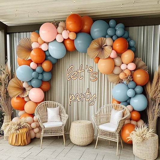 Blue Orange Pink Balloon Arch Double Stuffed Dusty Blue Pastel Pink Burnt Orange Peach Beige Boho Balloon Garland Kit for Baby Shower Birthday Fall Bridal Wedding Party Decoration