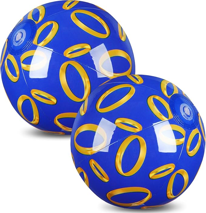 Leyndo 2 Pack Blue and Golden Rings Themed Beach Ball for Kids 11.8" Bulk for Summer Pool and Beach Game Gifts and Birthday Party Supplies and End of The Year Class Party Decoration Favors