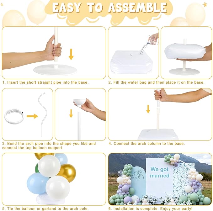 Chamvis Balloon Arch Stand, 8.2ft & 5ft Ajustable Balloon Arch Kit Wedding Arch Frame Flower Arch Stand Half Curve Arch Backdrop Balloon Stand(White)