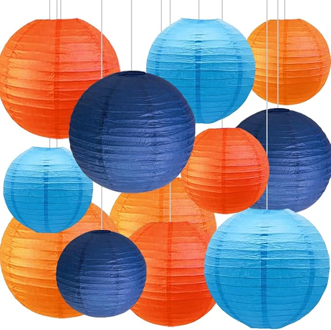 Blue and Orange Party Decorations,12pcs Paper Lanterns for Birthday Baby Shower Wedding Party Decorations