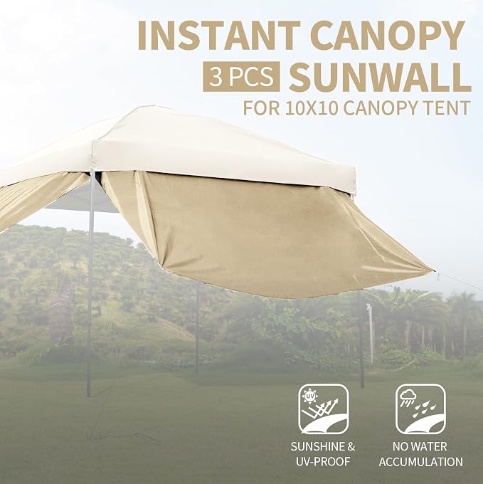 Instant Canopy Tent SideWalls Waterproof Sunwalls for 10x10 Pop Up CanopyTent, 300D Polyester Canopy Walls 3Pack Sidewalls Waterproof and UV Protection (Khaki, 10x10ft 3PCS)