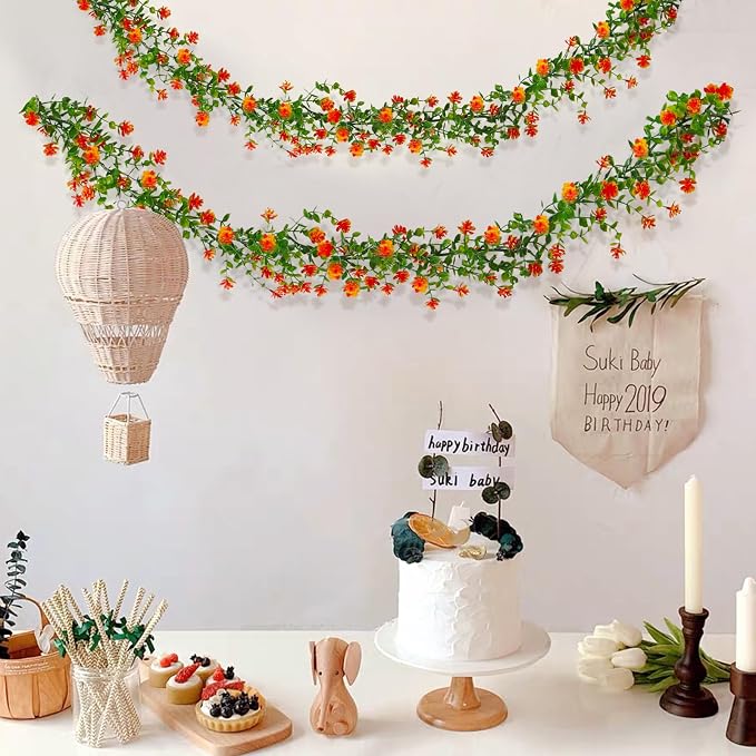 RECUTMS Faux Eucalyptus Garland Plant Fake Vines, Artificial Hanging Eucalyptus Leaves Greenery Vines Arch Kit Flower Green Garlands for Wedding Backdrop Wall Party Home Indoor Outdoor(Orange)