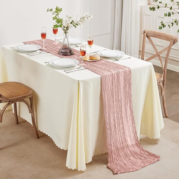 Dusty Pink Mother’s Day Cheesecloth Table Runner 10FT Long Easter Spring Boho Gauze Table Runner Rustic Sheer Runner for Wedding Bridal Baby Shower Birthday Holiday Party Table Decor Easter Decor