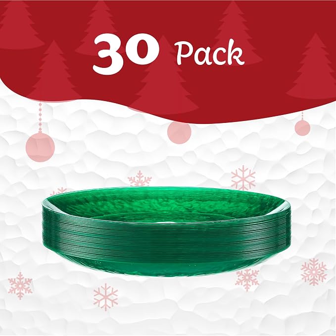 PLASTICPRO 30 Pack Hammered Plastic Plates Heavyweight Disposable Plastic Plates Elegant Green Platsic Party Dishes (Hammered green Christmass, 10'' INCH PLATES)