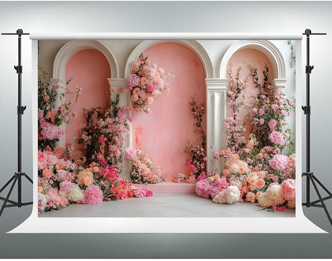 YongFoto Europea Archway with Floral 10x8ft Rose Flower Elegant Romantic Retro Photography Background Birthday Bridal Shower Wedding Party Banner Room Decor Portrait Photoshoot Wallpaper Photo Booth