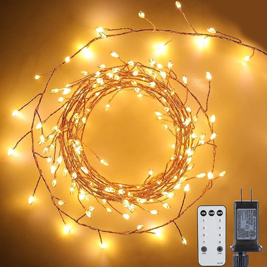 Minetom Fairy Lights Plug in, 23Ft 400LED Firecracker Firefly Lights with Remote, Waterproof Copper Wire Cluster String Lights for Ceiling Bedroom Window Christmas Tree Decoration, Warm White