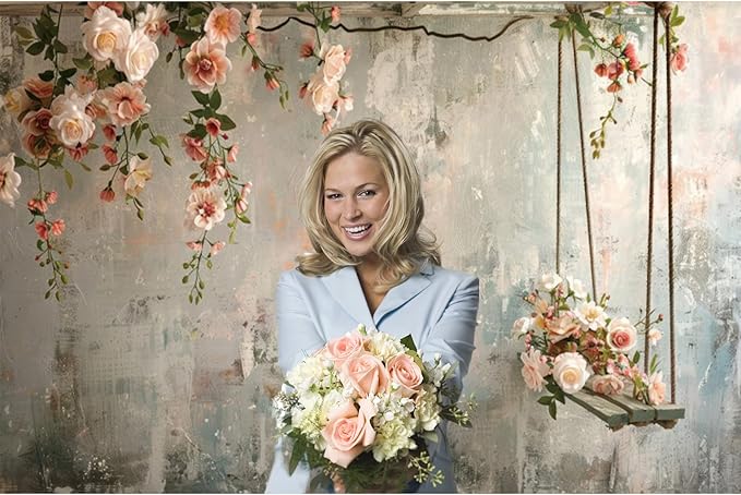 Baocicco 7x5ft Vinyl Vintage Flowers Wall Photography Backdrop Pink Rose Retro Wall Old Style Background Photo for Medieval Wedding Banner Bridal Shower Party Decors Princess Girls Birthday Studio