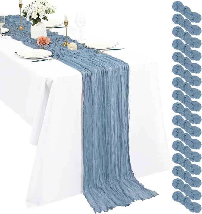 Pesonlook 16 Pack Cheesecloth Table Runner, 13Ft Boho Gauze Table Runner 35×157 Inch Rustic Romantic Long Table Runner for Wedding Party Bridal Shower Thanksgiving Christmas Decoration(Dusty Blue)
