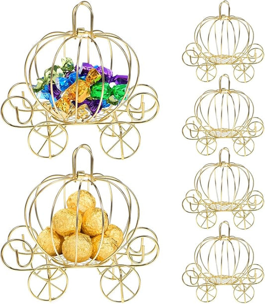 MAGICLULU 6Pcs Pumpkin Carriage Decor Small Carriage Centerpiece Metal Pumpkin Cart for Halloween Wedding Party Favors Table Candy Box 4.72 x 2.75 x 3.93Inch