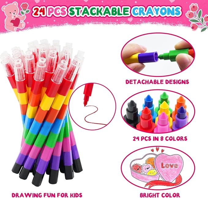 ZMLM 24 Pack Valentine's Coloring Books for Kids with Crayons,Party Favors for Kids 4-8, Goodie Bags Stuffers for Toddlers, Classroom Prizes Birthday Return Gifts (Valentine)