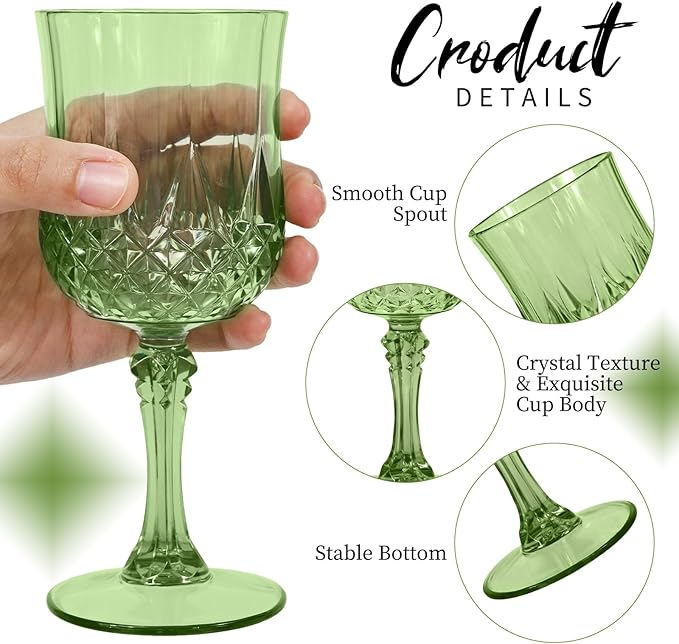 48Pack Sage Green Plastic Wine Glasses,Vintage Plastic Goblets for Parties, Sage Green Drinking Glasses Crystal Water Goblets Reusable for Wedding Reception, Grand Event Party Supplies