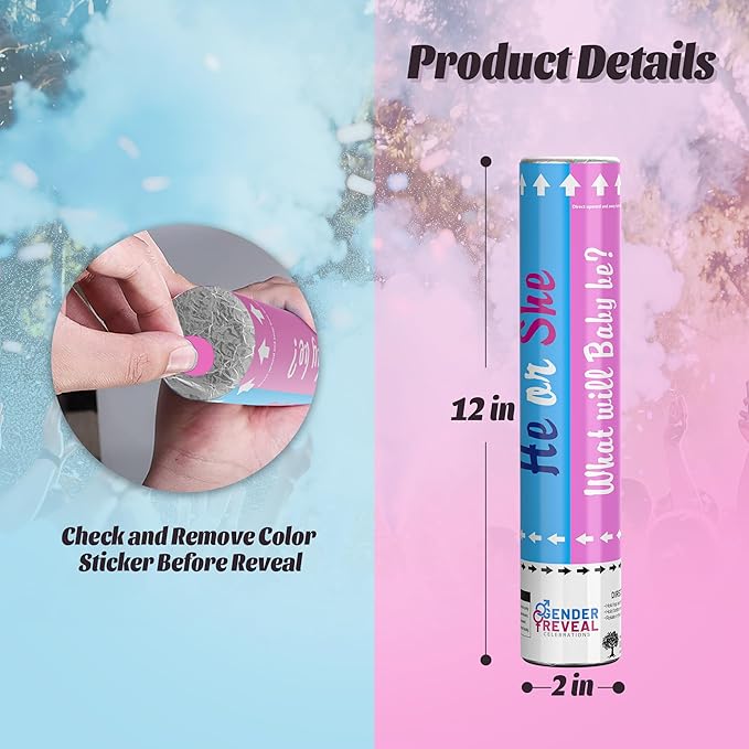 POPUPARTY 4Pack pink Gender Reveal Confetti smoke Powder Cannon, Confetti and Powder Poppers | Ideal for Baby girl Gender Reveal Decoration and party