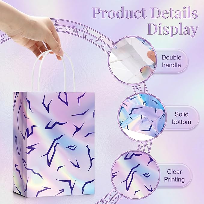 Tosstuki 32 Pcs Kpop Party Decorations, Kpop Party Favor Bags with Handles Purple Lightning Print Gift Bags for Korean Movie Music Birthday Parties Supplies