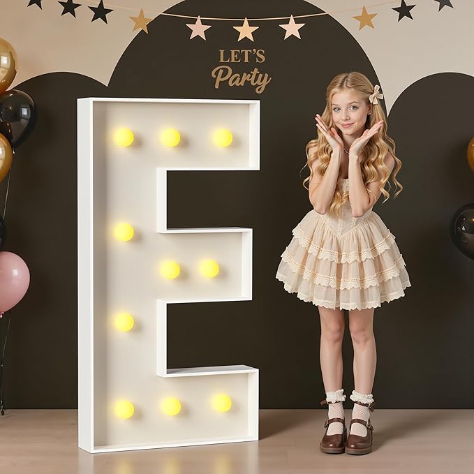 Marquee Letters 4 Feet Tall, 4FT Large Light up Letters E, Big Sign E with Warm White Light for First Birthday Wedding Proposal Engagement Graduation Party Backdrop Decorations
