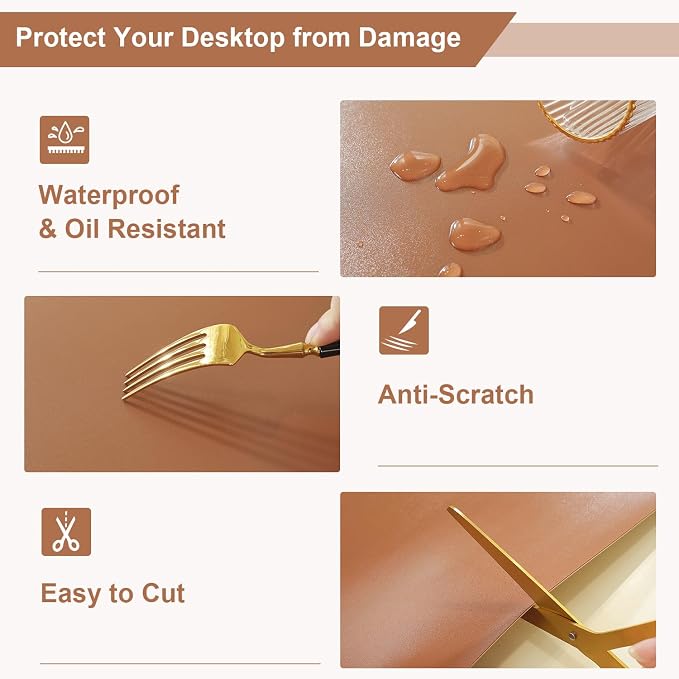OstepDecor Brown Table Cover Protector 30 x 72 Inch, 1.5mm Thick Plastic Table Cover, Dining Table Protector Pad, Waterproof & Easy Cleaning PVC Desk Mat for Dresser, Coffee & Kitchen Wooden Tabletop