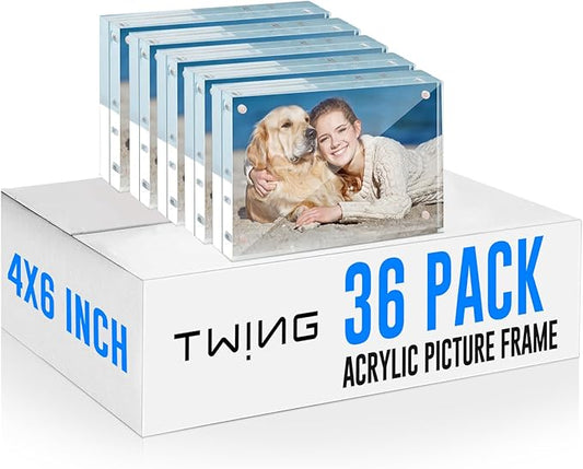 TWING 36 Pack 4x6 Acrylic Picture Frames Bulk,10+10MM 4 By 6 Magnetic Acrylic Photo Frame Horizontal Magnet Double Sided Magnetic Frames Set, 6x4 Clear Frames Block Picture Frame Desktop Display,Gift