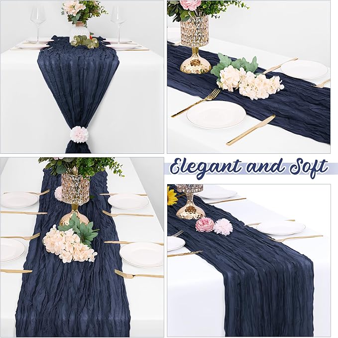 16 Pack Navy Blue Cheesecloth Table Runners 20x120 Inch Gauze Table Runner Cheese Cloth 10FT Blue Table Runner Rustic Sheer Runner for Wedding Baby Shower Birthday Party Table Decor