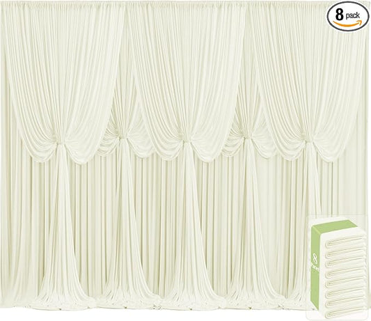 8 Panels Ivory Backdrop Curtains for Wedding Party Wrinkle Free Backdrops Curtain Drapes Fabric Decorations Photo Back Drop Cloth for Baby Shower Photography Stage Reception 40ft(W) x 12ft(H)