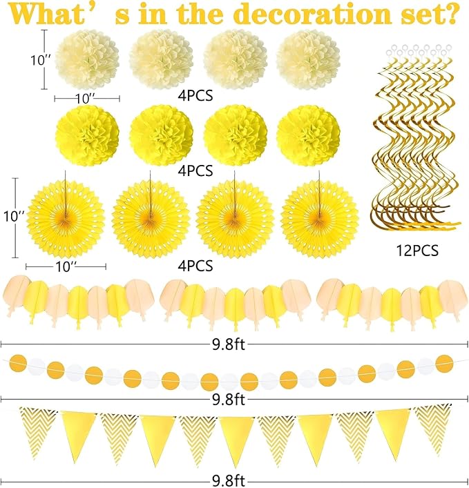 Moon Boat 35PCS Party Decorations Paper Fan Hanging Set - Birthday,Baby Shower,Lemon,Sunflower Theme Decor (Yellow)
