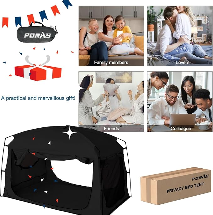 Bed Tent,Portable Privacy Sleeping Bed Canopy,Blackout 90% Drapes for Kids and Adult,Indoor Space Tent with Breathable Large Mesh Windows