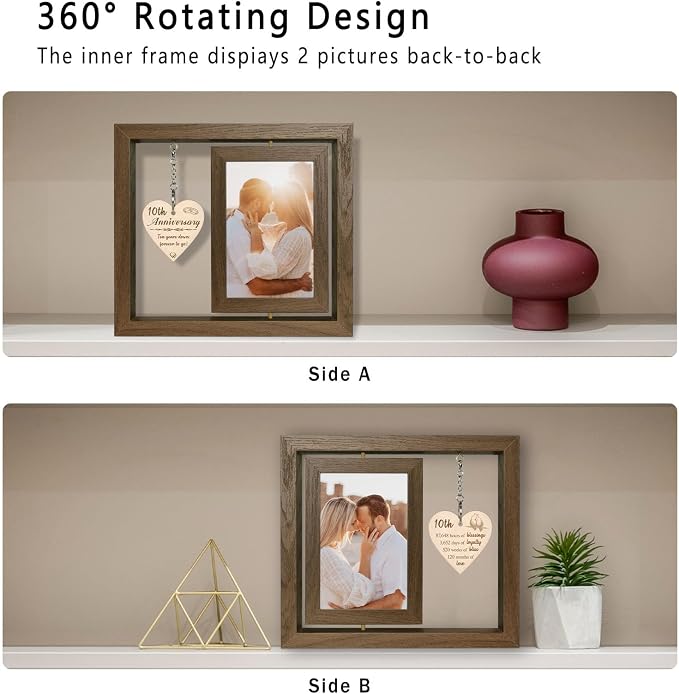 EYITUPC 10 Year Anniversary Picture Frame Gifts for Him Wife, 10th Wedding Anniversary Photo Frame Gifts for Couples Her, Display 2 4x6 Inch