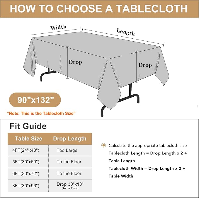 sancua Rectangle Tablecloth - 90 x 132 Inch - Water Resistant Spill Proof Washable Polyester Table Cloth, Decorative Fabric Table Cover for Dining Tables, Buffet Parties and Camping, Beige