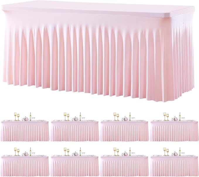 gogoparti 8 Pack Spandex Pink Fitted Table Cloth for 6ft Rectangle Tables Pink Stretch Tablecloth Table Covers Skirt Banquet Tablecloths Wrinkle Free Tablecloth for Parties Wedding