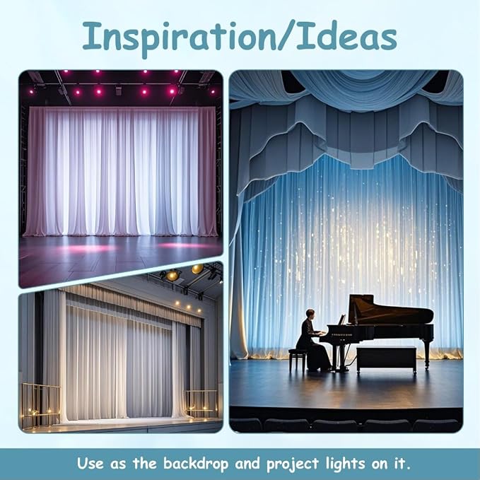 Extra Wide Two Layers One Piece Trade Show Booth Backdrop, White, 20x8ft | Chiffon Tulle & Polyester, Extra Wide Blackout Curtains, Theatrical Backdrops