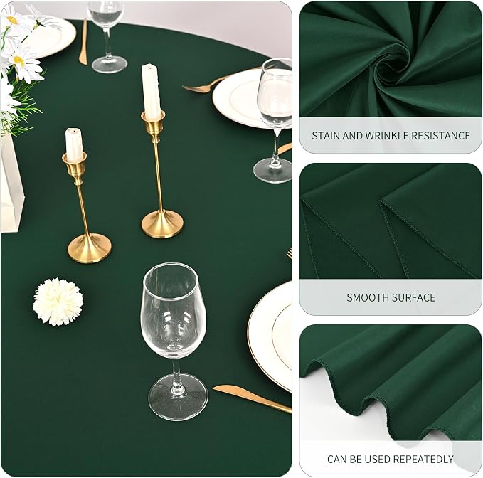 Pesonlook 10 Pack Hunter Green 120 Inch Round Tablecloths, Polyester Tablecloths for Round Tables, Wrinkle & Stain Resistant, Perfect for Wedding, Party, Dining, Banquet