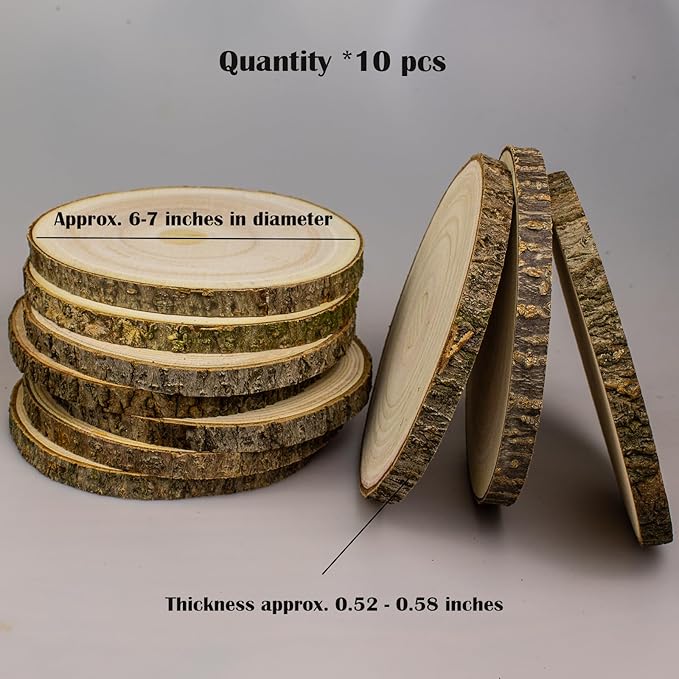 Large Unfinished Wood Slices for Centerpieces 10pcs 6-7 inches Natural Wood centerpieces for Tables Table Decor, Rustic Wedding Centerpieces， Wood Rounds for Crafts, andwood Circles Discs
