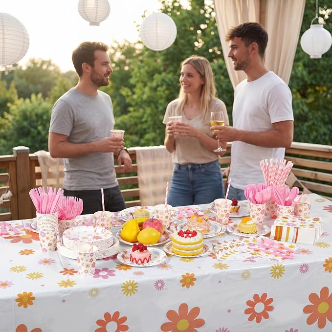 Funnymoom 452 Pcs Groovy Daisy Party Decorations for 50 Guest, Boho Daisy Paper Plates Cups Napkins Tablecloth Cutlery Straws Hippie Tableware Set for Retro Hippie Birthday Baby Shower Party Supplies