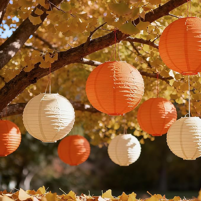 20Pcs Orange and Peach Paper Lanterns 6" 8" 10" Inches Round Hanging Paper Lanterns Decorations for Wedding Graduation Birthday Party Bridal Shower