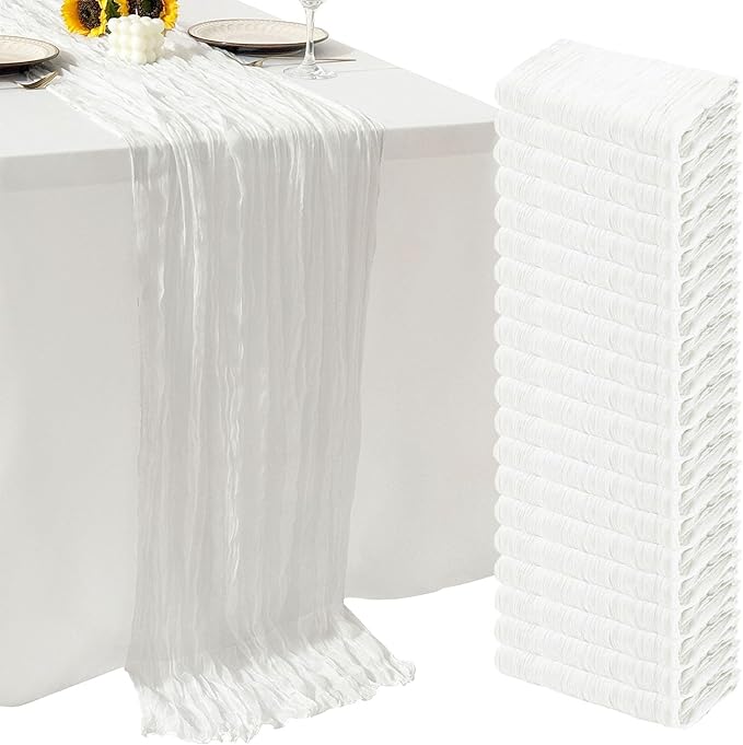 20Pack White Cheesecloth Table Runner 10Ft Gauze Table Runner White Cheese Cloth Table Runners Long Sheer Fabric Tablerunners for Wedding Party Bridal Shower Thanksgiving Christmas