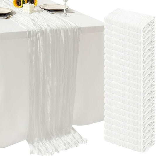 20Pack White Cheesecloth Table Runner 10Ft Gauze Table Runner White Cheese Cloth Table Runners Long Sheer Fabric Tablerunners for Wedding Party Bridal Shower Thanksgiving Christmas