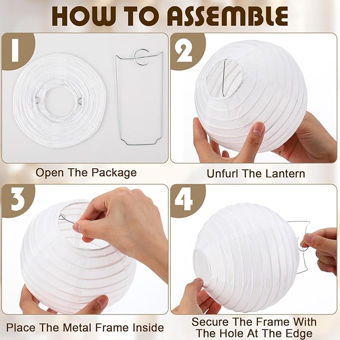 Treela 48 Pcs Paper Lanterns Party Decorations Chinese Round Paper Decor 4/6/8/10 Inch Asian Hanging Lamps Decorative for Graduate Wedding Birthday Party Bridal Parties Supplies(White)