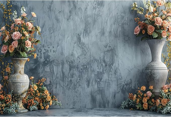 Baocicco 15x10ft Vinyl Retro Vase Wall Backdrop Photography Old Style Flowers Rose Vintage Medieval Weeding Ceremony Background Newborn Baby Shower Banner Supplies Girls Princess Birthday Background