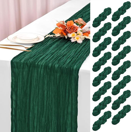 16 Pack Emerald Green Cheesecloth Table Runner 120 Inch 10FT Spring Boho Rustic Sheer Gauze Cheese Cloth Table Runner for Wedding Baby Shower Birthday Party Table Decor