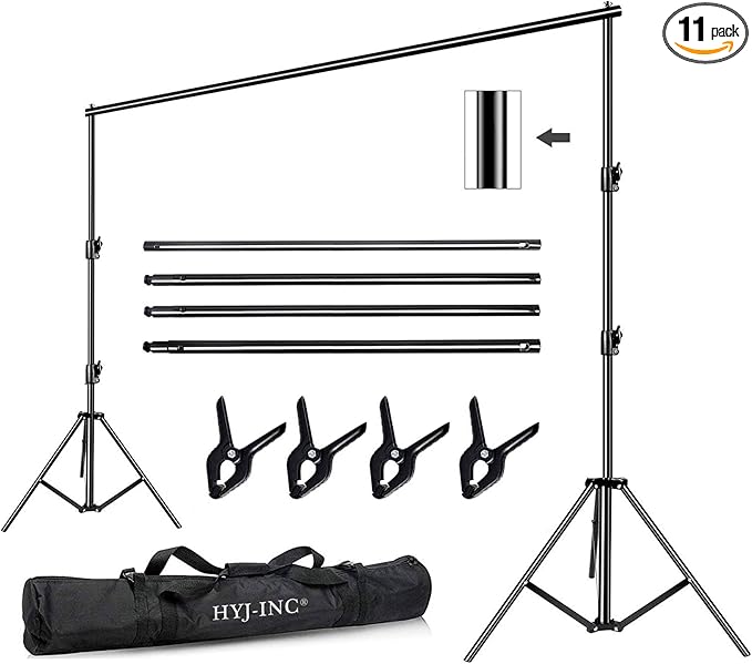 HYJ-INC 12ft x 10ft Photo Video Studio Heavy Duty Adjustable Photography Muslin Backdrop Stand Background Support System Kit with Carry Bag 4 Spring Clamps