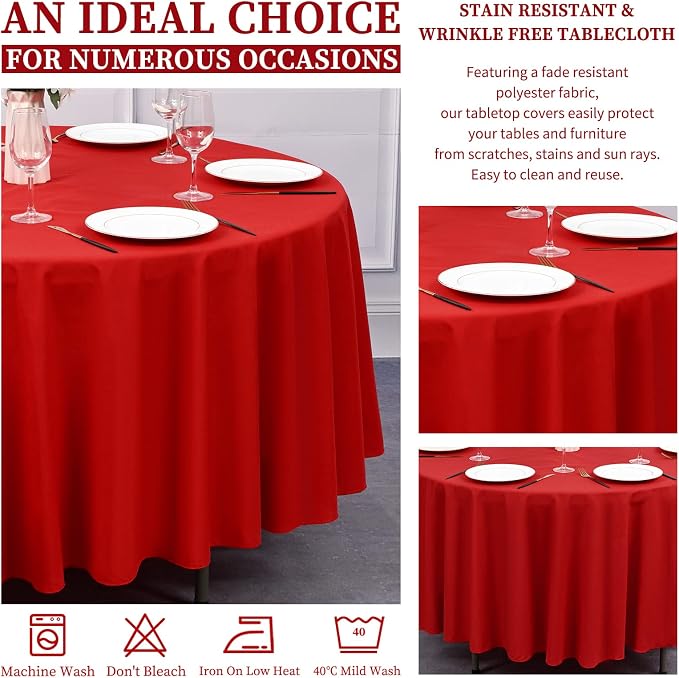 Showgeous 12 Pack Red Round Tablecloth - 90 Inch Washable Polyester Tablecloths for Round Tables - Wrinkle Resistant Decorative Fabric Table Cover for Dining, Wedding, Party, Banquet